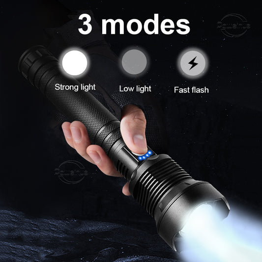 Long-Range Tactical USB Rechargeable LED Flashlight – 2000+ Lumen