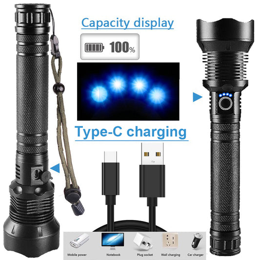 Long-Range Tactical USB Rechargeable LED Flashlight – 2000+ Lumen