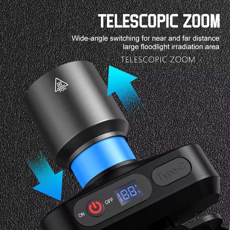 🔦 Rechargeable Zoom Hunting Headlamp (USB-C) – Long Range LED Light colour: white laser(digital display wiring+800mah