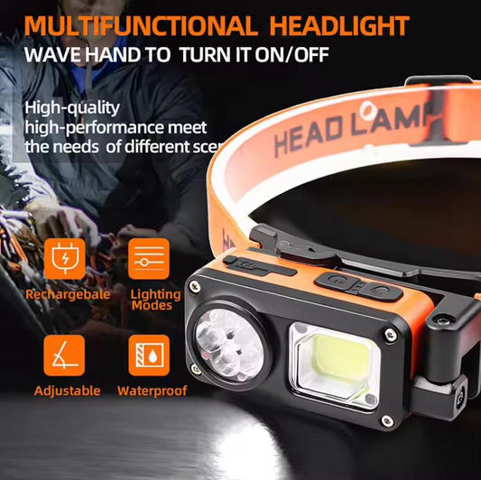 🔦 Rechargeable LED Headlamp – Motion Sensor Tactical Headlight